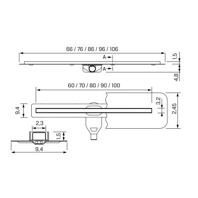 New Trendy Visio Slim GunMetal odpływ liniowy 100 cm gunmetal szczotkowany OL-0095