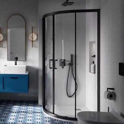 Besco Modern Black kabina prysznicowa 90x90 cm półokrągła czarny mat/szkło przezroczyste MPB-90-190-C