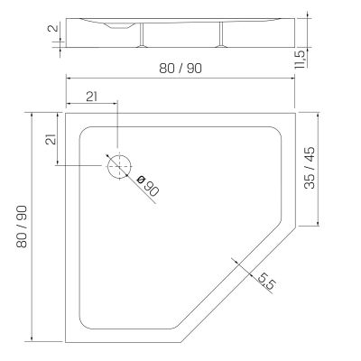 New Trendy Mild Stone brodzik pięciokątny 80x80 cm biały B-0518
