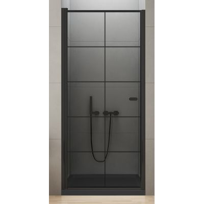 New Trendy New Soleo Black drzwi prysznicowe 90 cm wnękowe czarny półmat/szkło z nadrukiem D-0277A