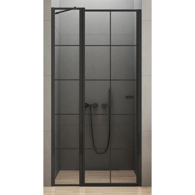 New Trendy New Soleo Black drzwi prysznicowe 90 cm wnękowe lewe czarny półmat/szkło z nadrukiem D-0279A