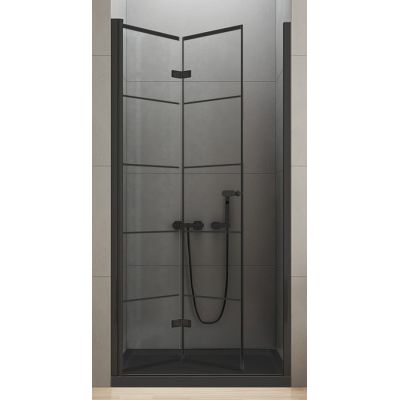 New Trendy New Soleo Black drzwi prysznicowe 90 cm wnękowe lewe czarny półmat/szkło z nadrukiem D-0283A