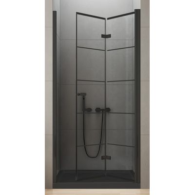 New Trendy New Soleo Black drzwi prysznicowe 90 cm wnękowe prawe czarny półmat/szkło z nadrukiem D-0284A