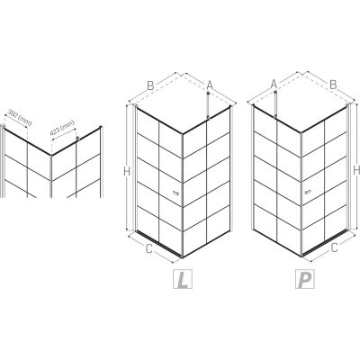 New Trendy New Soleo Black kabina prysznicowa 90x90 cm kwadratowa czarny mat/szkło ze wzorem D-0285A/D-0121B