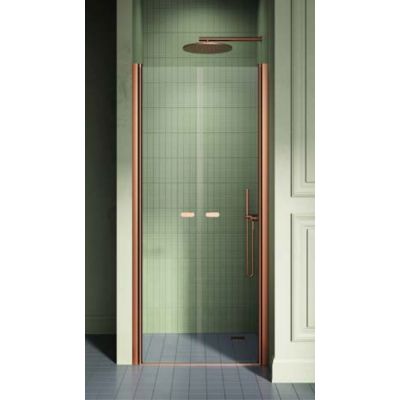 New Trendy New Soleo Copper Brushed drzwi prysznicowe 90 cm wnękowe miedź szczotkowana/szkło przezroczyste D-0495A