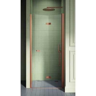 New Trendy New Soleo Copper Brushed drzwi prysznicowe 90 cm wnękowe prawe miedź szczotkowana/szkło przezroczyste D-0504A
