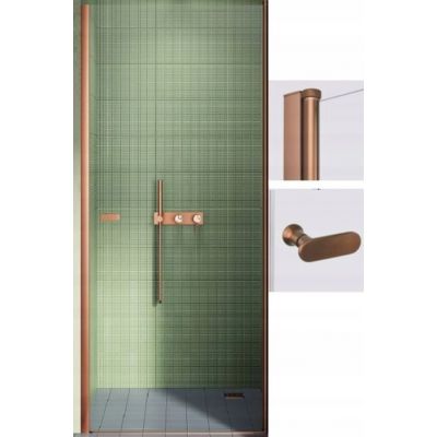 New Trendy New Soleo Copper Brushed drzwi prysznicowe 80 cm uchylne miedź szczotkowany/szkło przezroczyste D-0490A