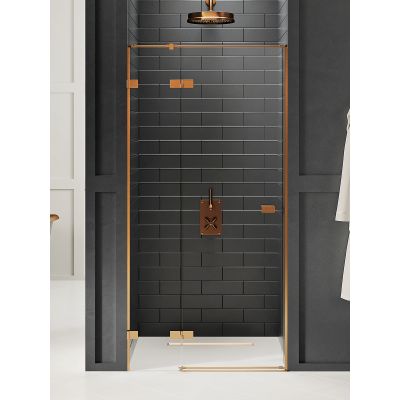 New Trendy Avexa Copper Brushed drzwi prysznicowe 90 cm wnękowe lewe miedź szczotkowana/szkło przezroczyste EXK-3533