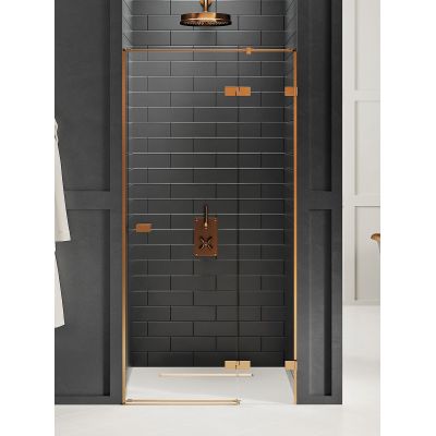 New Trendy Avexa Copper Brushed drzwi prysznicowe 90 cm wnękowe prawe miedź szczotkowana/szkło przezroczyste EXK-3534