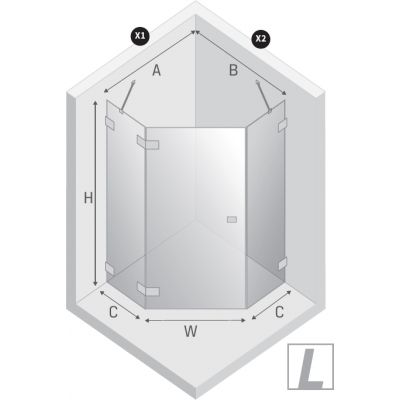 New Trendy Avexa Nickel Brushed kabina prysznicowa 90x90 cm pięciokątna lewa nikiel szczotkowany szczotkowany/szkło przezroczyste EXK-8558