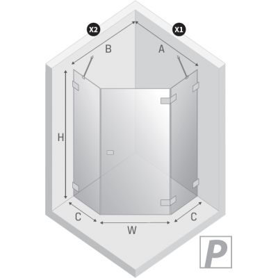 New Trendy Avexa Nickel Brushed kabina prysznicowa 90x90 cm pięciokątna prawa nikiel szczotkowany szczotkowany/szkło przezroczyste EXK-8559