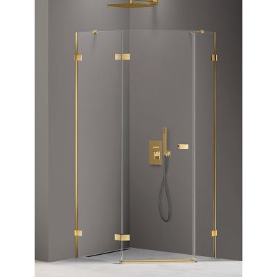 New Trendy Avexa Gold Shine kabina prysznicowa 100x80 cm pięciokątna lewa złoty połysk/szkło przezroczyste EXK-3848