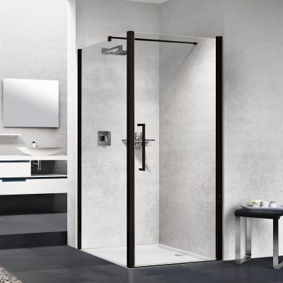Novellini Young 2.0 F1B ścianka prysznicowa 119 cm boczna czarna/szkło przezroczyste Y2F1B119-1H