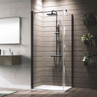 Novellini Young 2.0 G+F ścianka prysznicowa 69 cm boczna czarna/szkło przezroczyste Y2FG69-1H