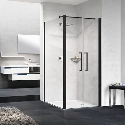 Novellini Young 2.0 F2B ścianka prysznicowa 89 cm boczna czarna/szkło przezroczyste Y2F2B89-1H