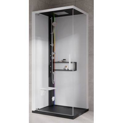 Novellini Glax 2 2.0 G+F kabina z hydromasażem 80 cm kwadratowa lewa parowa z brodzikiem czarna G22GF80ST5-1HU