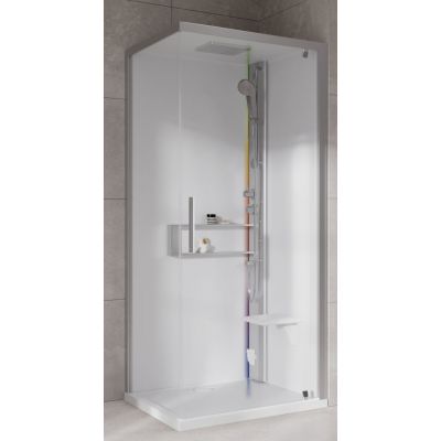 Novellini Glax 2 2.0 G+F kabina z hydromasażem 80 cm kwadratowa prawa parowa z brodzikiem srebrna G22GF89DT5-1BB