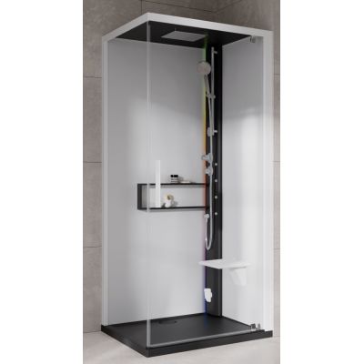 Novellini Glax 2 2.0 G+F kabina z hydromasażem 80 cm kwadratowa prawa parowa z brodzikiem czarna G22GF89DT5-1HU