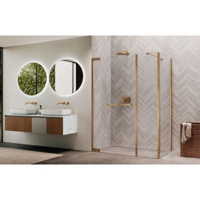 Novellini Essential drzwi prysznicowe 140 cm uchylne różowe złoto szczotkowane/szkło przezroczyste N180GFL140-1R