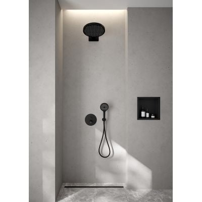 Oltens Hamnes zestaw bateria wannowo-prysznicowa podtynkowa z deszczownicą Regna i słuchawką 3-funkcyjną Luva EasyClick czarny mat 36026300