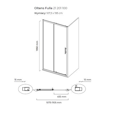 Oltens Fulla drzwi prysznicowe 110 cm rozsuwane chrom połysk/ 21201100