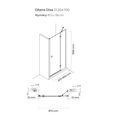 Oltens Disa drzwi prysznicowe 90 cm uchylne chrom połysk/szkło przezroczyste 21204100