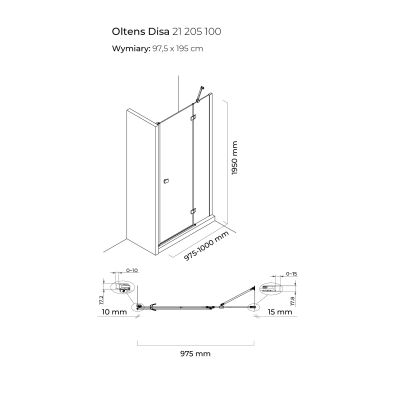 Oltens Disa drzwi prysznicowe 100 cm uchylne chrom połysk/szkło przezroczyste 21205100