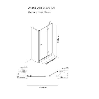Oltens Disa drzwi prysznicowe 120 cm uchylne chrom połysk/szkło przezroczyste 21206100