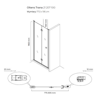 Oltens Trana drzwi prysznicowe 80 cm wnękowe szkło przezroczyste 21207100