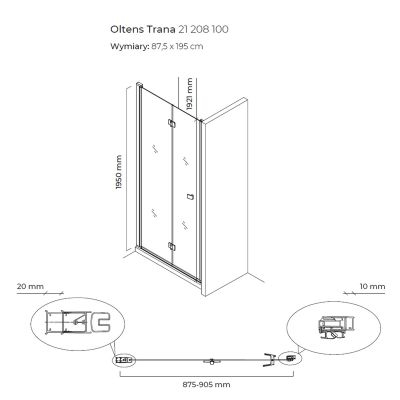 Oltens Trana drzwi prysznicowe 90 cm składane chrom połysk/ 21208100