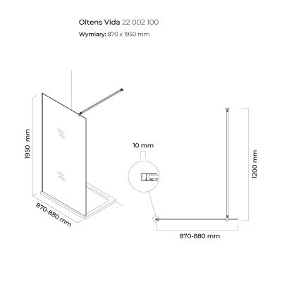 Oltens Vida Walk-in ścianka prysznicowa 90 cm szkło przezroczyste 22002100