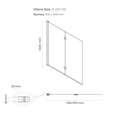 Oltens Langfoss Sela zestaw wanna prostokątna 140x70 cm akrylowa biała z parawanem nawannowym 115 cm 2-częściowy chrom 18000000