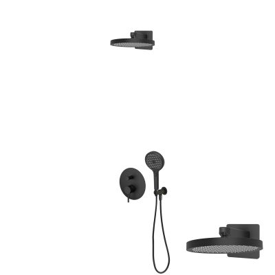 Oltens Molle zestaw bateria wannowo-prysznicowa podtynkowa z deszczownicą Regna i słuchawką 3-funkcyjną Luva EasyClick czarny mat 36023300