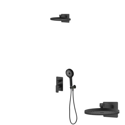 Oltens Hadsel zestaw bateria wannowo-prysznicowa podtynkowa z deszczownicą Vann i słuchawką 3-funkcyjną Havis EasyClick czarny mat 36027300