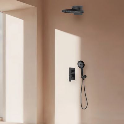 Oltens Hadsel zestaw bateria wannowo-prysznicowa podtynkowa z deszczownicą Vann i słuchawką 3-funkcyjną Havis EasyClick czarny mat 36027300