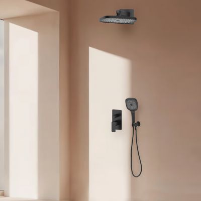 Oltens Hadsel zestaw bateria wannowo-prysznicowa podtynkowa z deszczownicą Vann (S) i słuchawką 3-funkcyjną Havis EasyClick (S) czarny mat 36028300