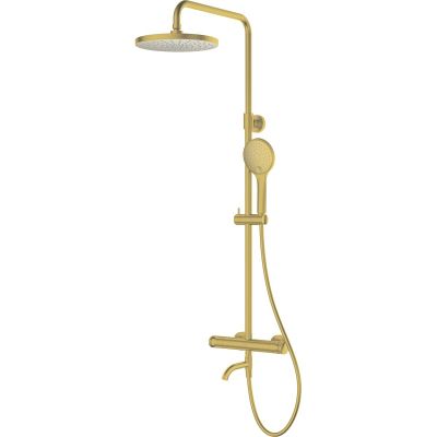 Oltens Vatten Numa zestaw wannowo-prysznicowy ścienny z baterią termostatyczną i deszczownicą złoto szczotkowane 36507810