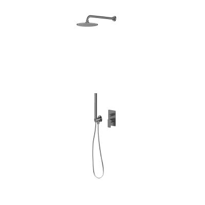 Zestaw Oltens Hadsel bateria wannowo-prysznicowa podtynkowa z deszczownicą 30 cm Vindel i kompletem prysznicowym Ume grafit 36625400