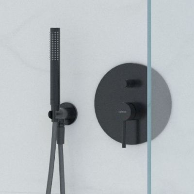 Zestaw Oltens Molle bateria podtynkowa z deszczownicą 30 cm Vindel i kompletem prysznicowym Ume czarny mat 36600300