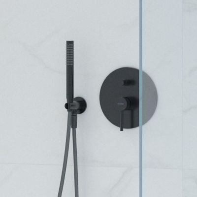 Zestaw Oltens Molle bateria podtynkowa z deszczownicą 30 cm Vindel i kompletem prysznicowym Ume czarny mat 36600300