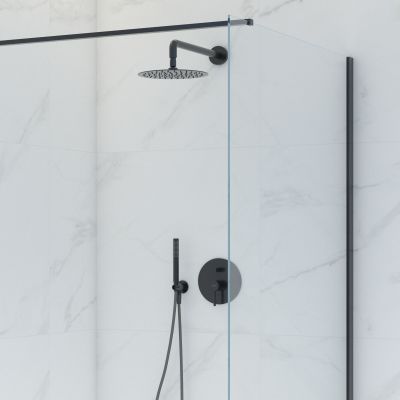 Zestaw Oltens Molle bateria podtynkowa z deszczownicą 30 cm Vindel i kompletem prysznicowym Ume czarny mat 36600300