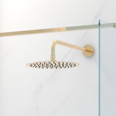 Zestaw Oltens Katla bateria podtynkowa termostatyczna z deszczownicą 30 cm Vindel i kompletem prysznicowym Ume złoty połysk 36608800