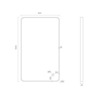 Oltens Nordlis lustro 60x100 cm prostokątne z oświetleniem z przodu z matą grzewczą czarny 64117300