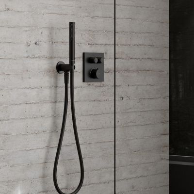 Zestaw Oltens Onega (S) bateria podtynkowa termostatyczna z deszczownicą 30 cm Vindel i kompletem prysznicowym Ume czarny mat 36620300