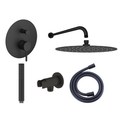 Zestaw Oltens Molle bateria podtynkowa z deszczownicą 30 cm Vindel i kompletem prysznicowym Ume czarny mat 36600300