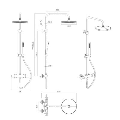 Oltens Vassa zestaw prysznicowy ścienny termostatyczny z deszczownicą czarny mat 36508300