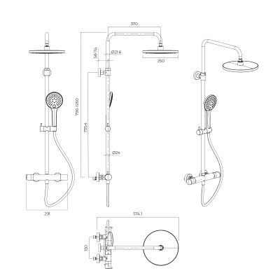 Oltens Vatten zestaw prysznicowy ścienny termostatyczny z deszczownicą złoty połysk 36505800