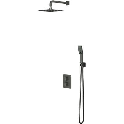 Zestaw Omnires Slide zestaw prysznicowy podtynkowy termostatyczny z deszczownicą, baterią umywalkową podtynkową i baterią bidetową grafit (SL7715GR, SYSSL11GR, SL7720GR)
