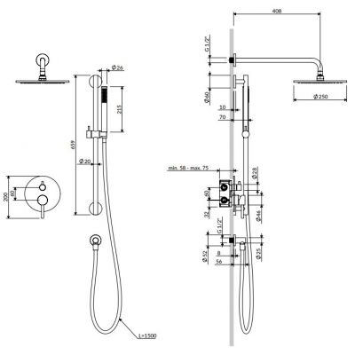 Omnires Y zestaw prysznicowy podtynkowy z deszczownicą miedź szczotkowana SYSY47CPB
