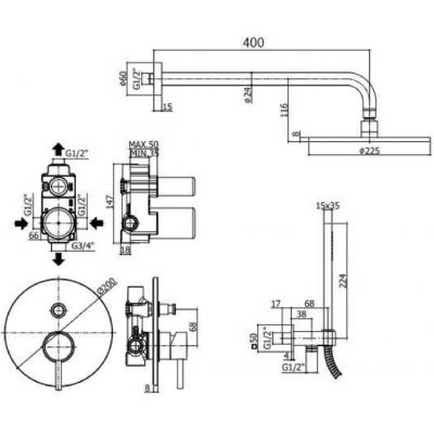 Paffoni Light zestaw prysznicowy podtynkowy z deszczownicą chrom LIG015ZSC2A.CR